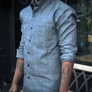 Naked & Famous Denim Blue Casual Button Down Shirt